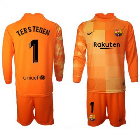 Fußballtrikots FC Barcelona Torwart Ter Stegen 1 Kinder 2021-2022 Langarm Heimtrikotsatz kaufen